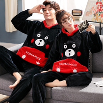 Autumn and winter couple pajamas female coral velvet plus velvet thickened warm mens flannel winter homewear suit