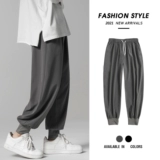 Мужские шелковые трендовые универсальные летние тонкие спортивные штаны, в корейском стиле