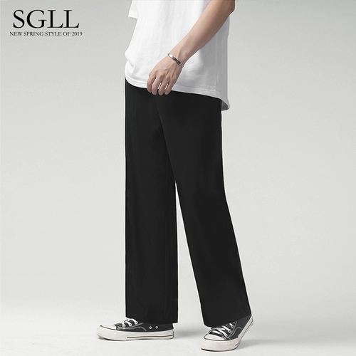 Мужские черные осенние штаны, повседневные брюки, костюм, свободный прямой крой