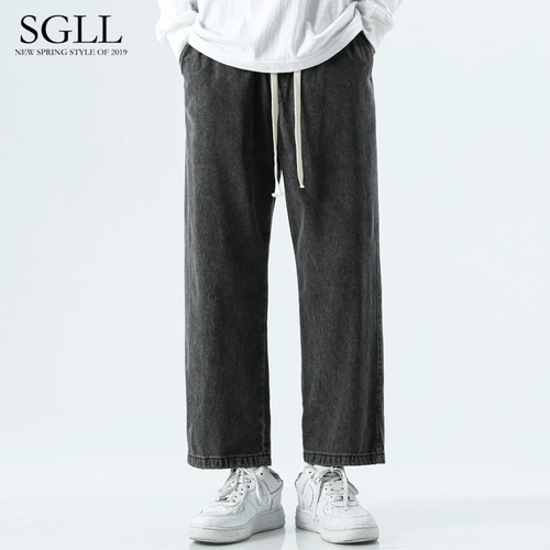 Летние тонкие черные джинсы, осенние штаны для отдыха, в американском стиле, свободный прямой крой