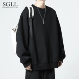 Мужская черная демисезонная толстовка, утепленный лонгслив, футболка, однотонная куртка, в американском стиле