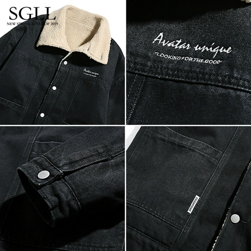 Мужская джинсовая бархатная утепленная куртка, утепленный пуховик, в американском стиле