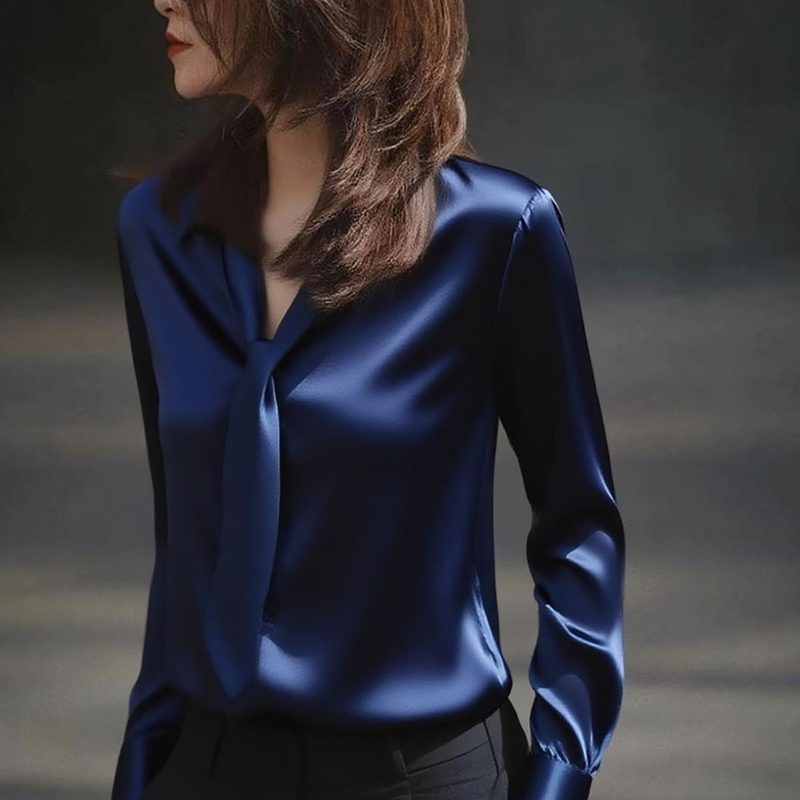 Blue Satin Silk Shirt for Women 2026 Spring and Autumn New Style High-End Fashion Elegant Shirt Versatile Workwear Top