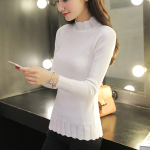 Mùa thu và mùa đông mới nửa cao cổ áo len dày trắng Mỏng hoang dã dài tay trùm đầu ladies bên trong đáy áo len