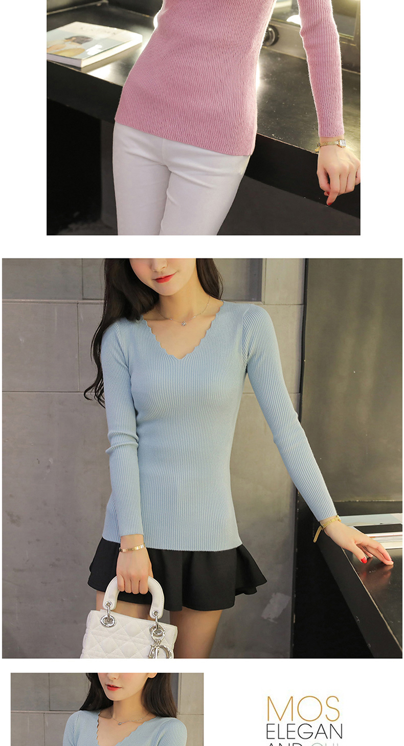 Đầu xuân và mùa thu mới ngắn của phụ nữ áo len đáy quần Slim áo thun cổ chữ V hoang dã cho phụ nữ áo len trắng áo len tăm dài tay