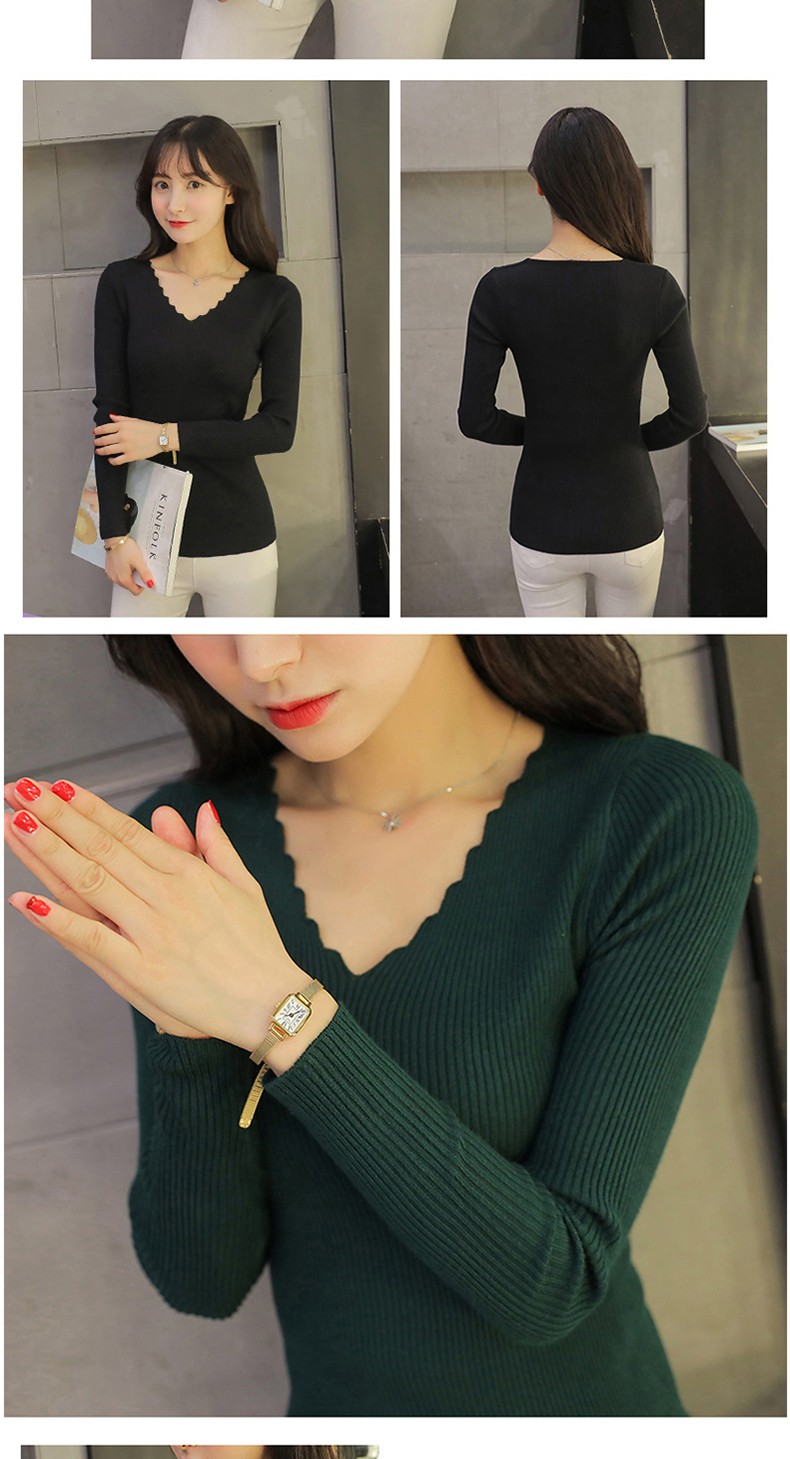 Đầu xuân và mùa thu mới ngắn của phụ nữ áo len đáy quần Slim áo thun cổ chữ V hoang dã cho phụ nữ áo len trắng áo len tăm dài tay