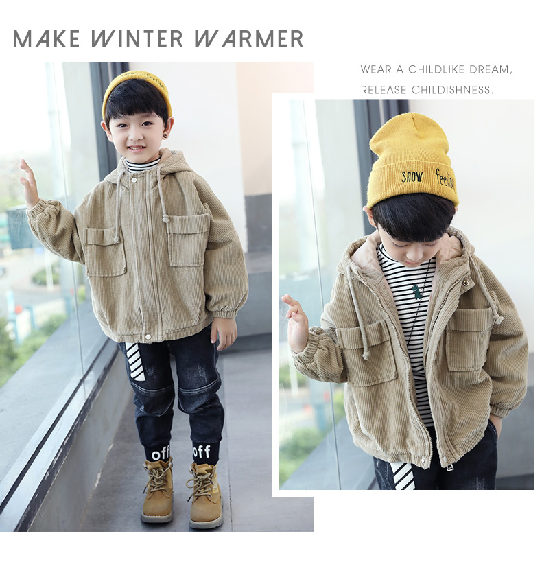 Áo khoác nhung bé trai mùa đông bằng vải cotton dày Quần áo trẻ em 2018 mới cho trẻ em cộng với nhung cotton phiên bản Hàn Quốc áo khoác đẹp cho bé