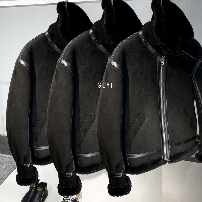 Loose Fit B3 Flight Jacket with Integrated Fur, Matte Suede, Oversize Genuine Leather, Riri Zipper