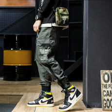 Кожаные брюки 秋季潮牌束脚宽松大码休闲裤男士胖子百搭加肥加大ins工装裤男