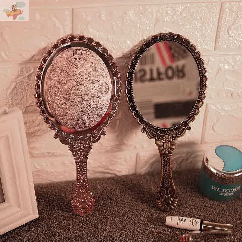 Ancient Fair Retro Hand with Mirror Makeup Mirror Small Handle Mirror Folded Portable Metal Princess Handheld Mirror