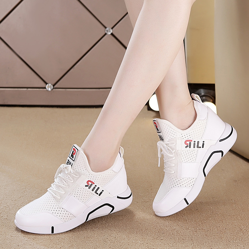 Summer breathable small white shoes woman 2022 new inner heightening single shoe casual sports tennis shoes 100 lap light white shoes female