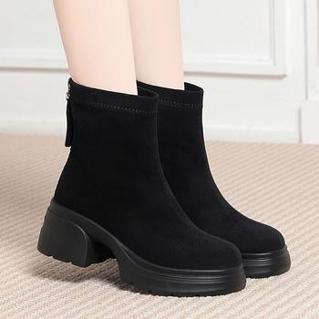 Round toe waterproof platform autumn and winter new fashion women's boots thickened and warm middle-aged mother boots thick heel versatile boots