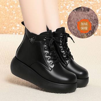 Winter thickened fashionable women's boots, convenient lace-up side zippers, thick-soled, warm, middle-aged, height-increasing cotton boots