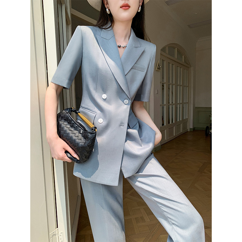 Gray Summer Suit for Women, Thin Short-Sleeved High-End Professional Formal Wear, Wide-Leg Pants, Casual Workwear Jacket Gray Summer Suit for Women, Thin Short-Sleeved High-End Professional Formal Wear, Wide-Leg Pants, Casual Workwear Jacket