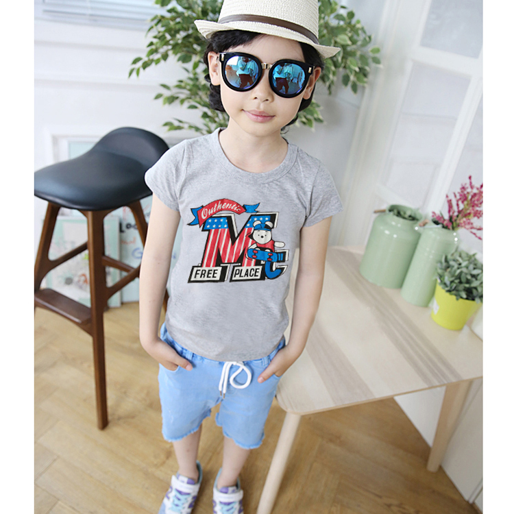 Bé trai và bé gái T-shirt phần mỏng cotton ngắn tay cổ tròn truyện tranh phim hoạt hình mô hình anh hùng loạt 3-6 tuổi