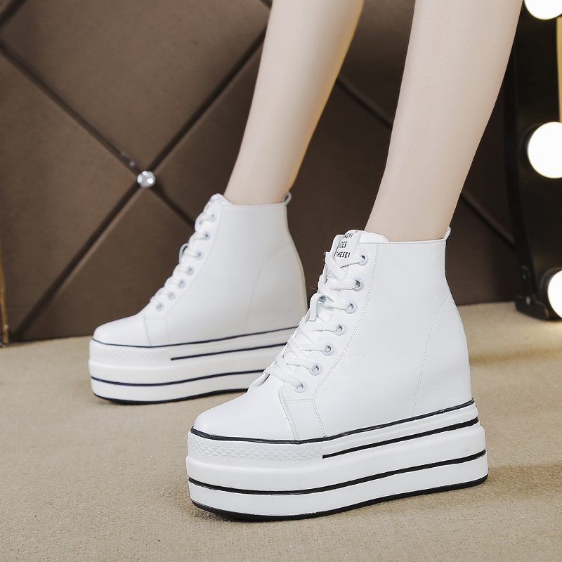 2022 new 11cm height increase women's shoes all-match sponge cake thick-soled high-top shoes sports casual small white shoes women's single shoes