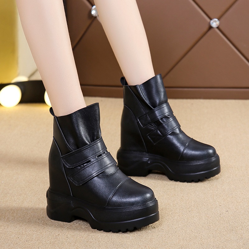 2022 fall new short boots pine pastry thick bottom cotton shoes female winter plus suede small inner heightening small sub Martin boots