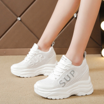 Inner height white shoes female 2021 spring thick-soled bear thin 8cm summer mesh breathable sports daddy shoes