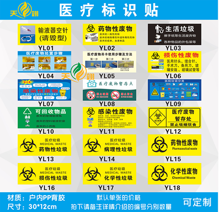Hospital waste classification label Medical waste temporary storage Temporary storage point Warning tips No smoking diet Harmful infectious medical waste waste identification sticker Self-adhesive