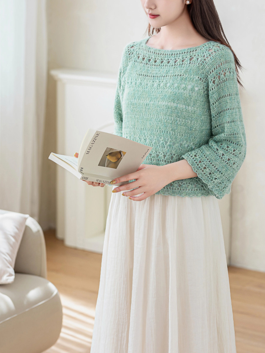 Sister Su Su’s Lin Yin nine-quarter sleeve top handmade diy crochet yarn ball homemade material package