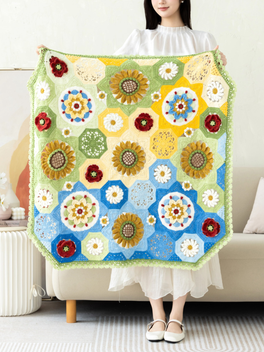 Sister Su Su’s fairy tale flower patchwork blanket handmade DIY crochet blanket homemade yarn ball material package