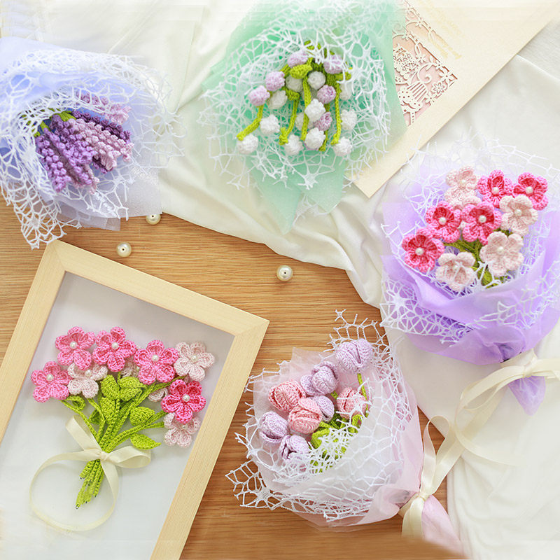 Sister Su Su's Small Bouquet Hand-Knitted Lace Yarn Bouquet DIY Cotton Crochet Fine Yarn Ball Material Kit