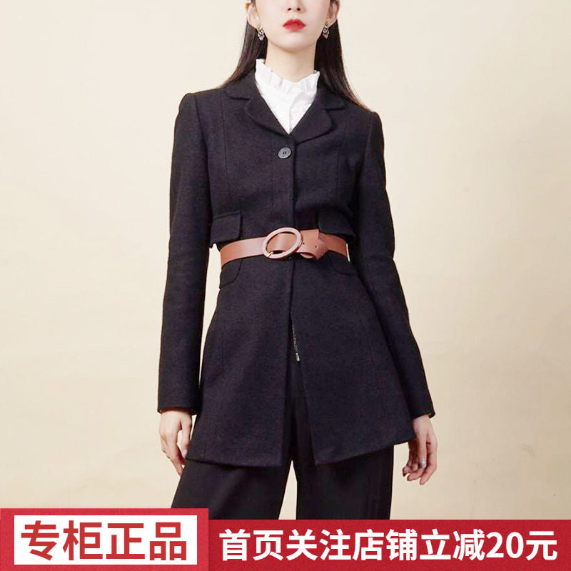 Counter brother's new 2022 autumn and winter suit collar wool coat women's slim mid-length woolen coat