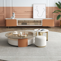 2021 new rock plate TV cabinet Tea Table Suit Light Extravagant small family Nordic Living room Tea table Round minimalist Living room