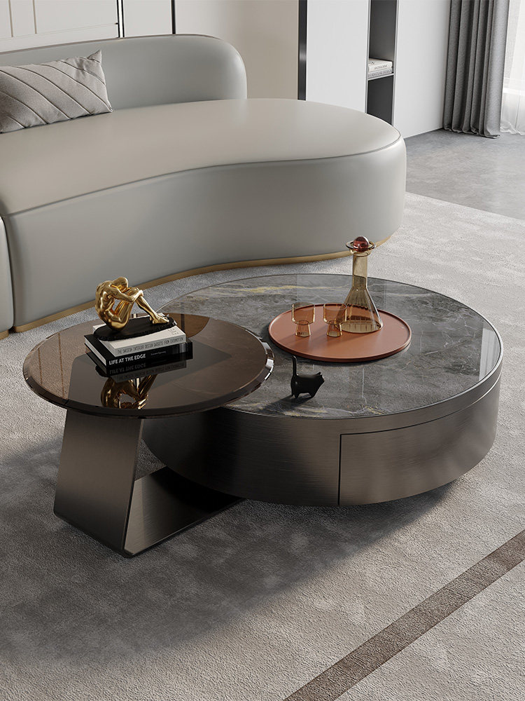 Italian light luxury wabi-sabi designer modern minimalist small stainless steel living room home with drawers slate coffee table - Taobao