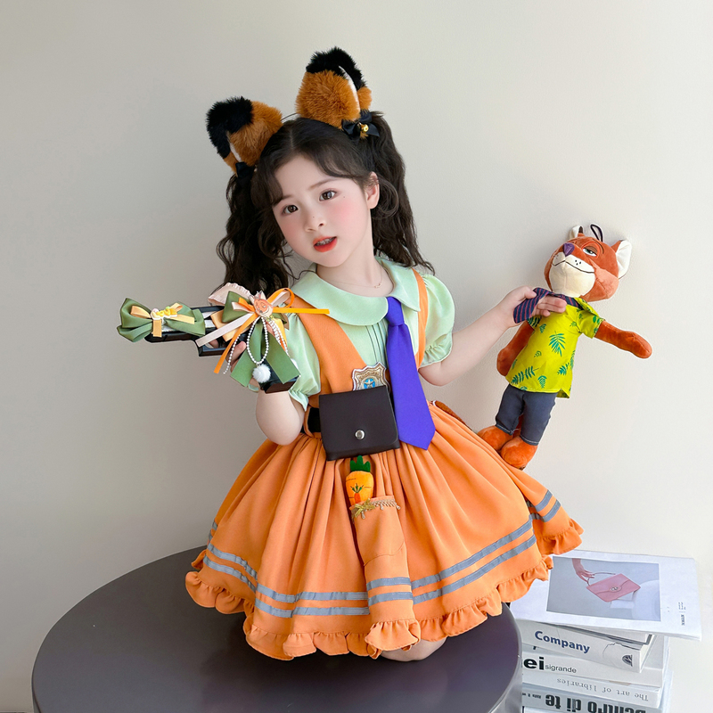 Girls' Zootopia Nick Fox Cosplay Costume Baby Girl Lolita Short-Sleeved Princess Dress