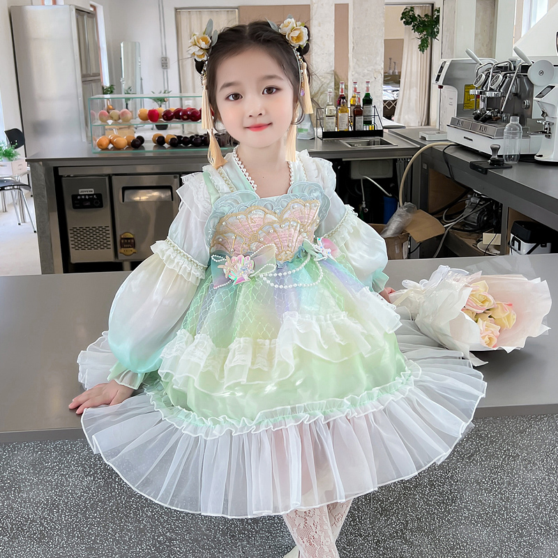 Girls' Dress 2024 New Style Sweet and Stylish Mermaid Lolita Baby Girl Autumn Long-Sleeved Princess Dress