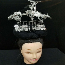 Guizhou costume women White 2020 Summer silver ornaments Miao nationality new hair hairpin folk dance headwear