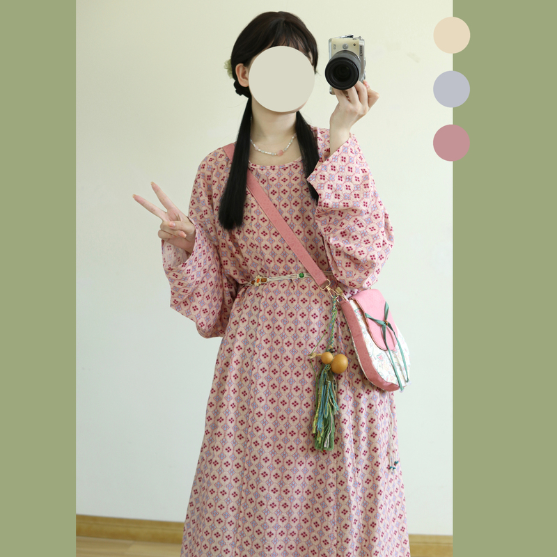 Zhi Chun Ji [Taoyuan] Original Hanfu Tang-Style Restored Design Everyday Mid-Length Rayon Round-Neck Robe and Pants for Women in Spring and Summer