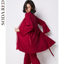 Sexy pajamas three-piece suit female spring and autumn pure cotton Autumn and winter this year of life red bride morning robe wedding nightgown wedding