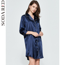 Womens summer thin shirt-style night dress Casual loose can be worn outside ice silk short skirt pajamas Womens dress