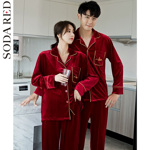 Красная бархатная сексуальная демисезонная пижама для влюбленных, утепленный комплект, популярно в интернете