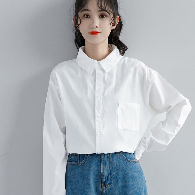 White Long-Sleeved Shirt for Women, Layered, Loose, Basic Style, Spring, Simple, Casual Top, Base Layer, Inner Shirt