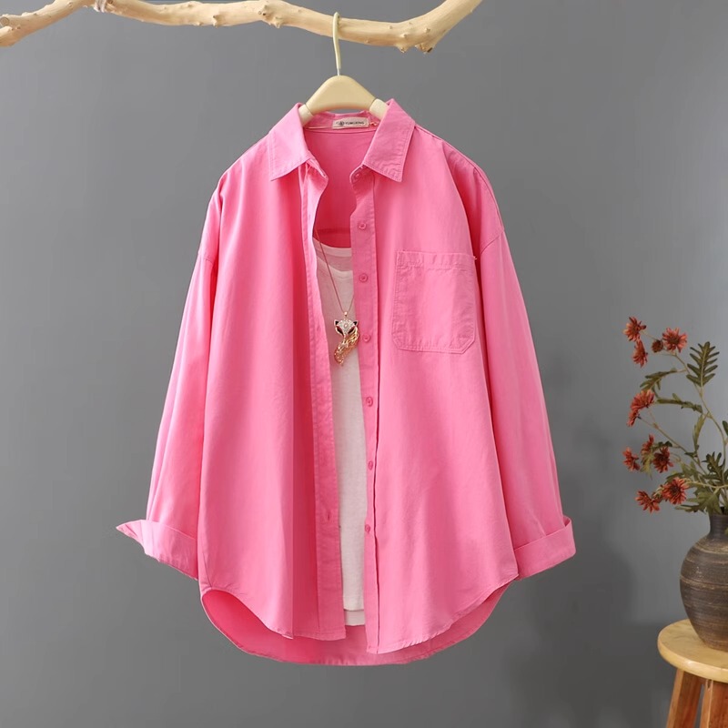 Spring and Autumn Style, Niche, Lazy Style, Loose-Fitting, Solid Color, Long-Sleeved Shirt for Women, Korean Style, Versatile Top, Layering Shirt Jacket