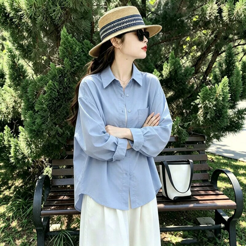 Long-Sleeved Pink Shirt for Women, New Popular Style, Loose Casual Spring and Autumn Long-Sleeved Shirt, Stylish Blouse, Loose Casual