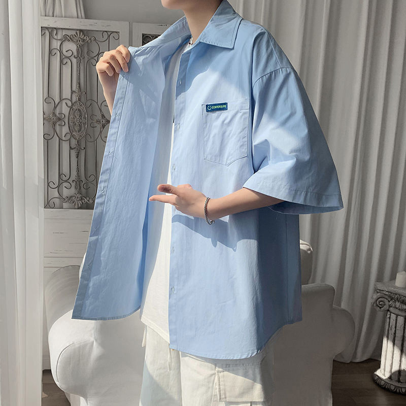 Korean Style Orange Short-Sleeved Shirt for Women and Men ins Versatile Retro Loose Half-Sleeve Shirt Student Sweet Niche Top