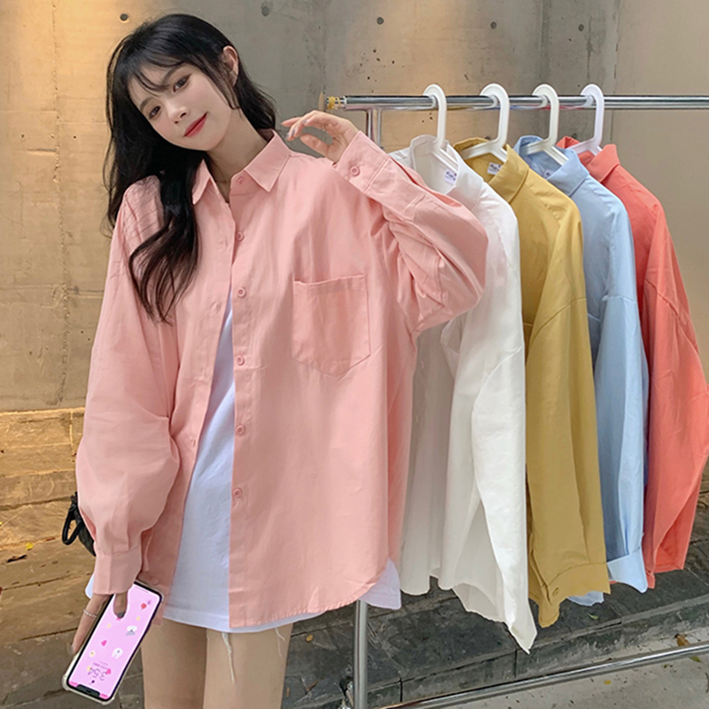Design-Conscious Niche Pink Shirt for Petite Women, Spring and Summer Thin Long-Sleeved Loose Fit, Slimming and Versatile Top Jacket