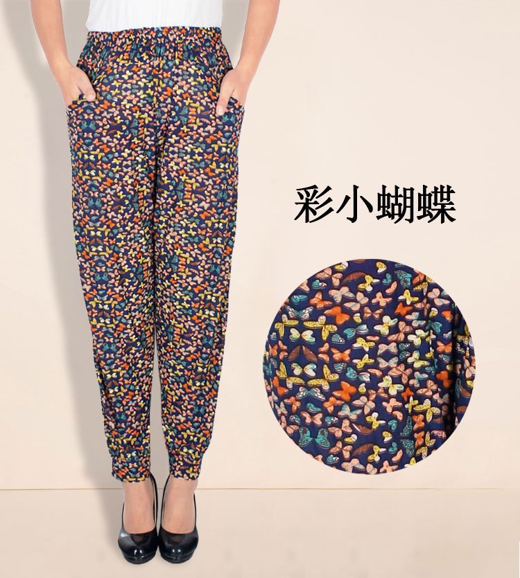 Trung niên thời trang mẹ quần thường cao eo của phụ nữ xà cạp quần nhảy mùa hè chín điểm in rộng chân cây ra hoa phần mỏng quan ao nu