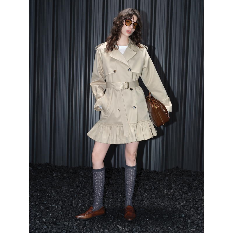 Huiqing Mid-Length Trench Coat Jacket for Women 2026 Early Autumn New Style with Ruffled Edges, Loose Fit, Dropped Shoulders, and a Sense of Atmosphere Huiqing Mid-Length Trench Coat Jacket for Women 2026 Early Autumn New Style with Ruffled Edges, Loose Fit, Dropped Shoulders, and a Sense of Atmosphere