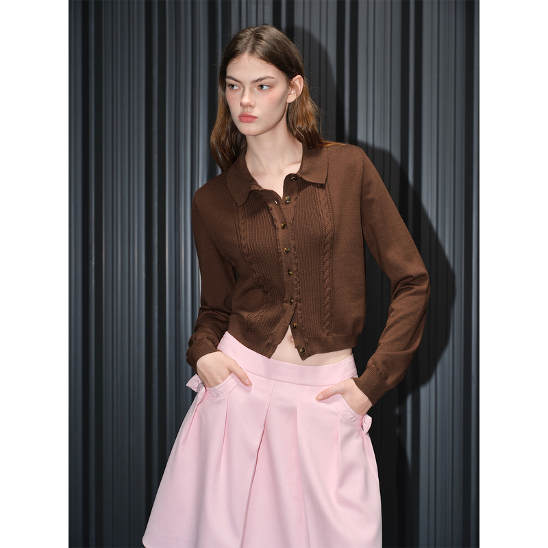Huiqing Coffee-Colored Lapel Sweater Knitwear for Women 2026 Early Autumn New Vintage Niche High-End Fashion Huiqing Coffee-Colored Lapel Sweater Knitwear for Women 2026 Early Autumn New Vintage Niche High-End Fashion