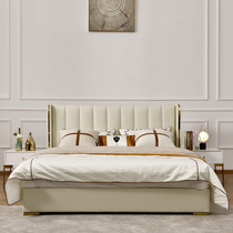 Modern minimalist wind beige nappa leather bed small family Nordic light lavish double wedding bed 1 8 m soft bag master bedroom