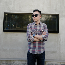 Autumn and winter thick long sleeve shirt mens blue plaid retro casual slim cotton trend denim shirt Daily