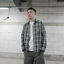 Autumn and winter retro Japanese plaid shirt men long sleeve slim cotton green Kizi casual shirt Korean youth tide