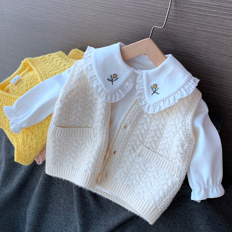 2022 new spring and autumn girl outwear hair line vest fashion horse jacket jacket female baby polo knit waistcoat