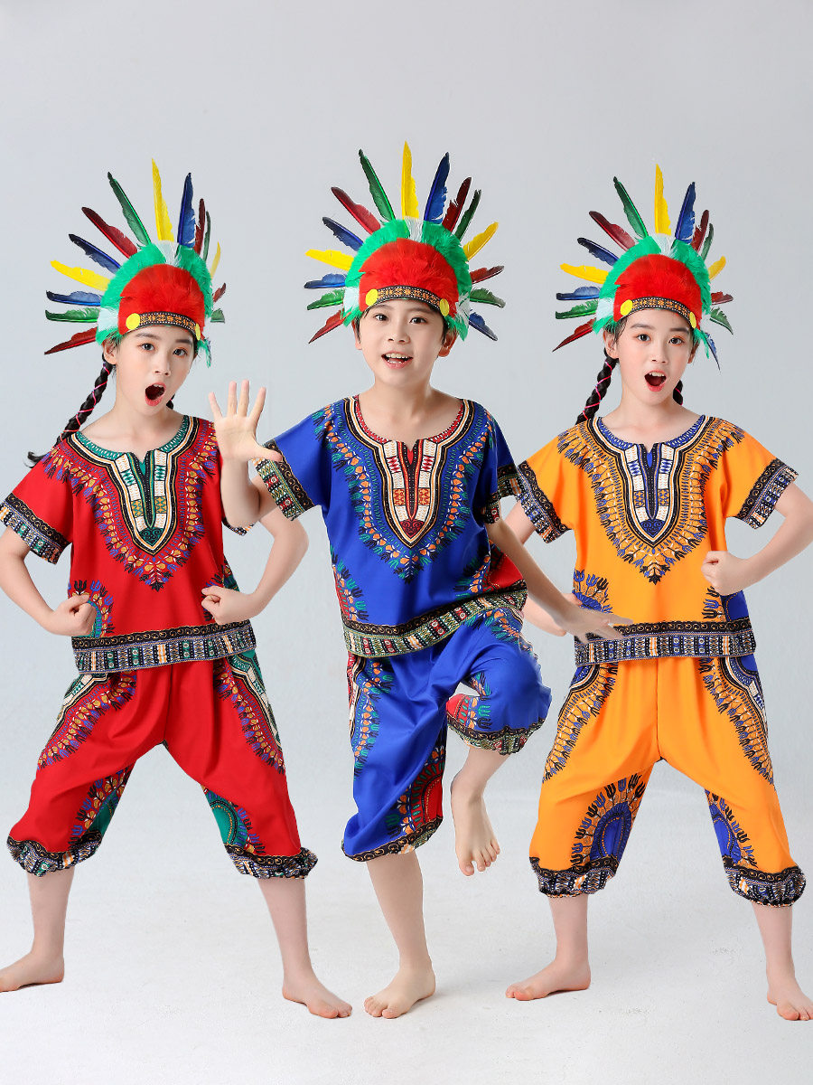 Children's African Drum Costumes Kindergarten Tambourine Set Savage Indian Dance Performance Costumes