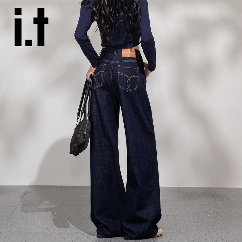 It:Chocoolate Dark Blue Wide-Leg Jeans for Women, American Style, Loose, Casual, Autumn Pants, New Style